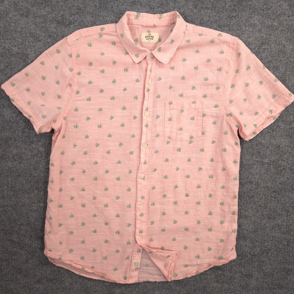 Marine Layer Shirt Mens M/L Pink Agave Print Lightweight Cotton Short Sleeve